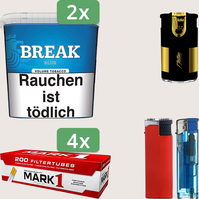 Break Blue 2 x 195 g Sparpaket mit 800 Mark 1 Hülsen und Feuerzeugset