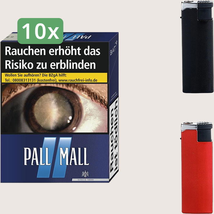 Pall Mall Blue 10 x 9,30 € Sparpaket mit 220 Zigaretten und Feuerzeugset