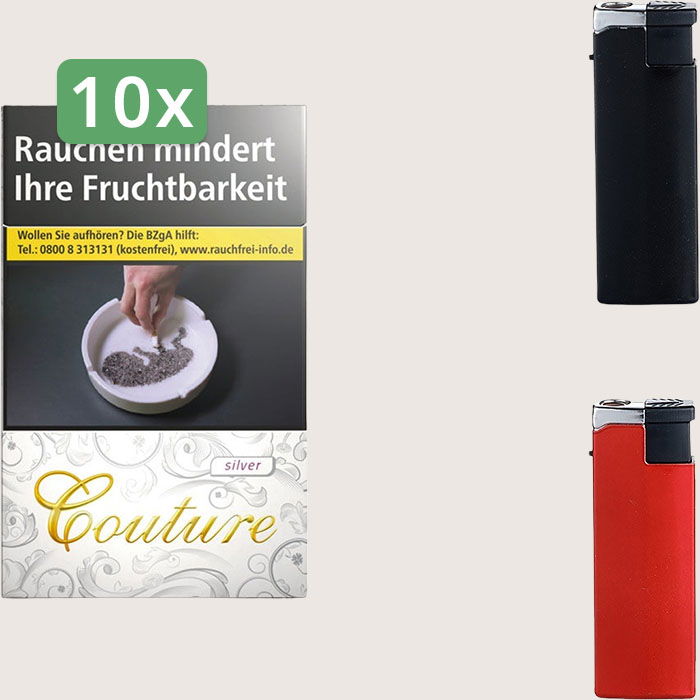 Couture Silver Slim 10 x 7,20 € Sparpaket mit 200 Zigaretten und Feuerzeugset