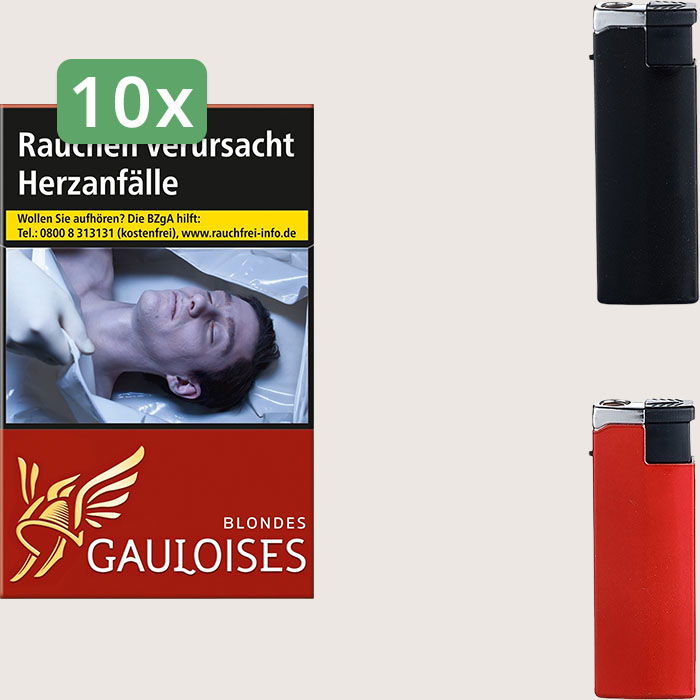 Gauloises Blondes Rot 10 x 9,00 € Sparpaket mit 200 Zigaretten und Feuerzeugset