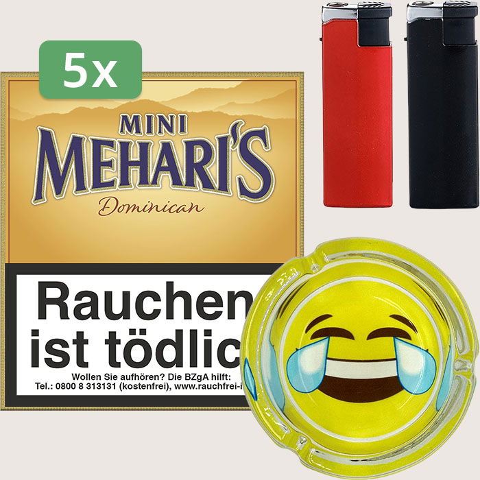 Agio Meharis Mini Dominican 5 x 6,68 € Sparpaket mit 100 Zigarillos, Aschenbecher und Feuerzeugset