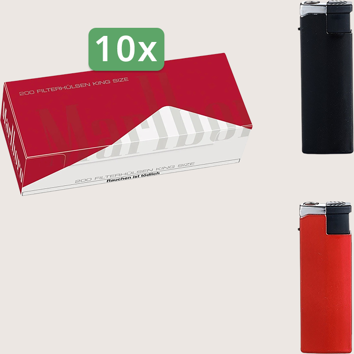Marlboro Red Sparpaket mit 2.000 Hülsen und Feuerzeugset