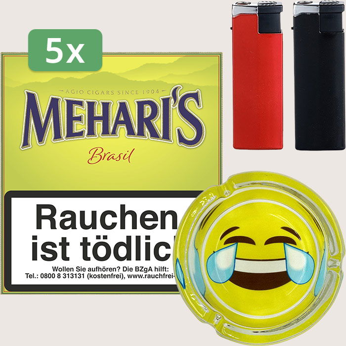 Agio Meharis Brasil 5 x 8,05 Sparpaket mit 100 Zigarillos, Aschenbecher und Feuerzeugset