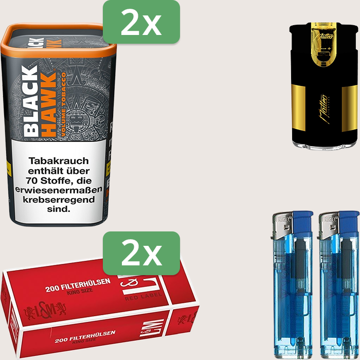 Black Hawk 2 x 90 g Sparpaket mit 400 L&M Red Label Hülsen und Feuerzeugset