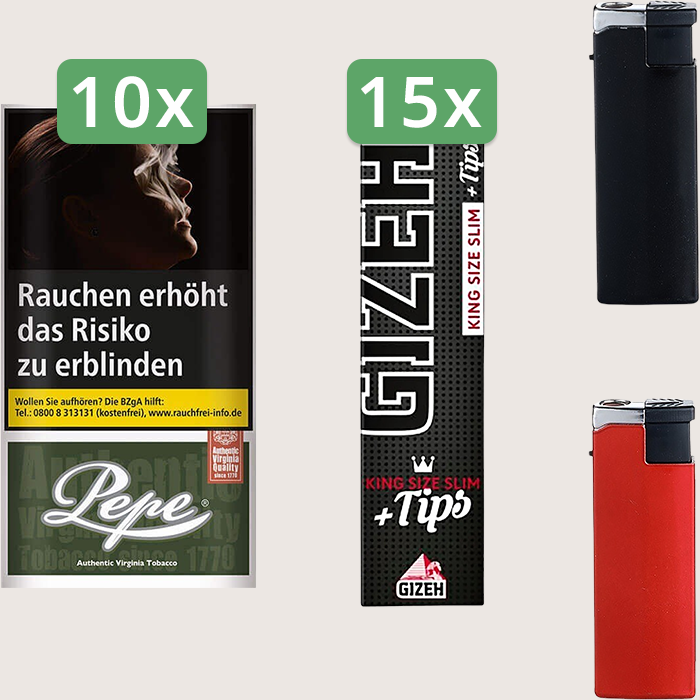Pepe Dark Green 10 x 30 g Sparpaket mit 510 Gizeh Black King Size Slim + Tips Blättchen