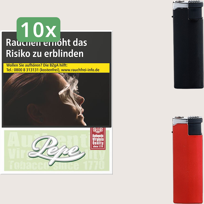 Pepe Bright Green 10 x 9,00 € Sparpaket mit 250 Zigaretten und Feuerzeugset