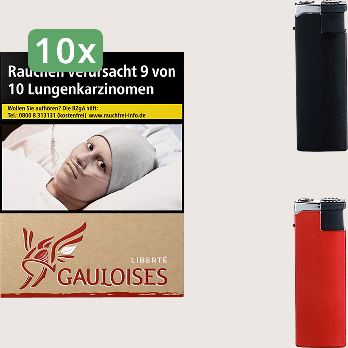 Gauloises Liberté Rot 10 x 10,00 € Sparpaket mit 240 Zigaretten und Feuerzeugset