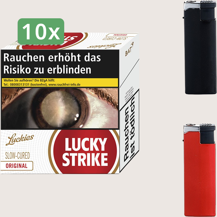 Lucky Strike Original Red 10 x 22,50 € Sparpaket mit 600 Zigaretten und Feuerzeugset