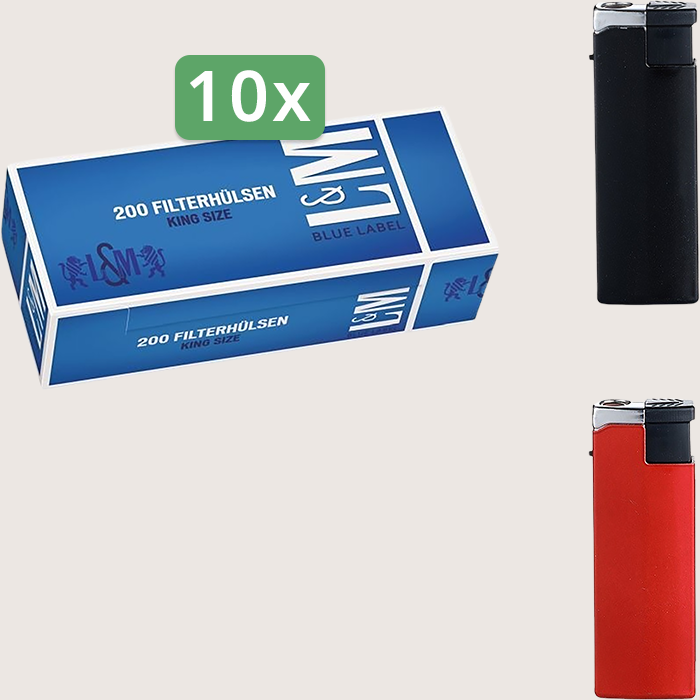 L&M Blue Label Sparpaket mit 2.000 Hülsen und Feuerzeugset