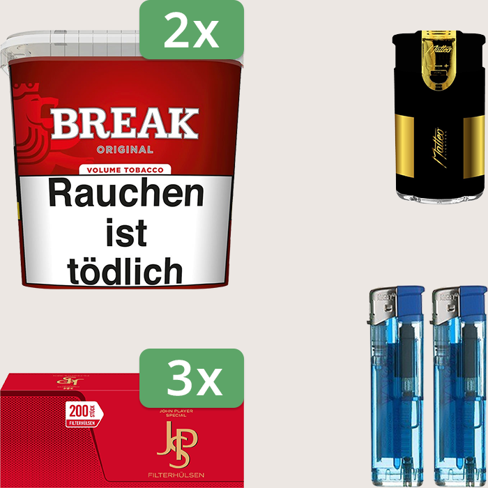Break Original 2 x 185 g Sparpaket mit 600 JPS Red Hülsen und Feuerzeugset