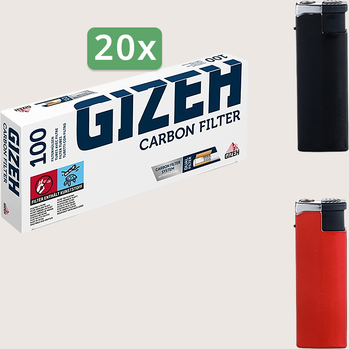 Gizeh Carbon Sparpaket mit 2.000 Hülsen und Feuerzeugset