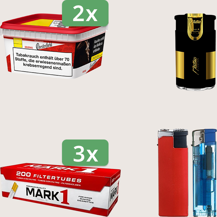 Chesterfield Original Red 2 x 144 g Sparpaket mit 600 Mark 1 Hülsen und Feuerzeugset