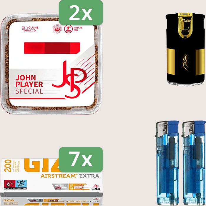JPS Red 2 x 420 g Sparpaket mit 1.400 Gizeh Airstream Extra Hülsen und Feuerzeugset