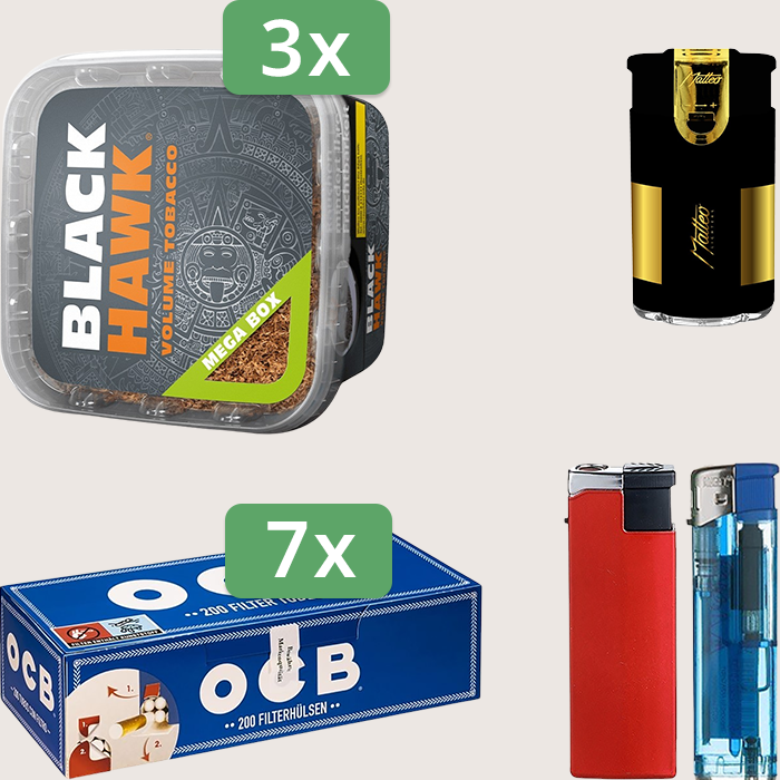 Black Hawk 3 x 230 g mit 1.400 OCB Hülsen und Feuerzeugset