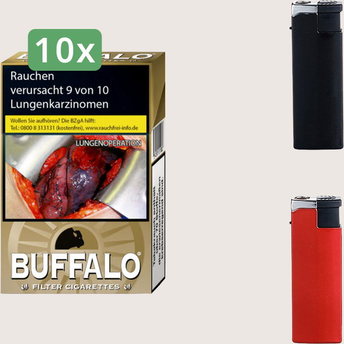 Buffalo Gold 10 x 5,90 € Sparpaket mit 200 Zigaretten und Feuerzeugset