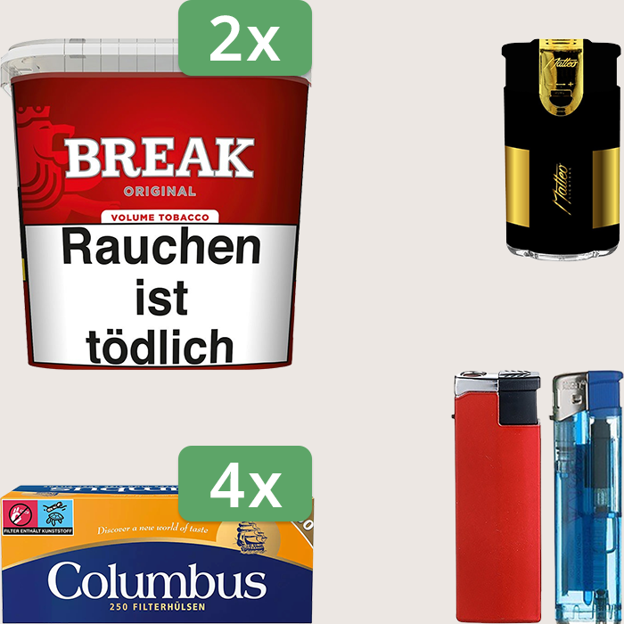 Break Original 2 x 195 g Sparpaket mit 1.000 Columbus Hülsen und Feuerzeugset
