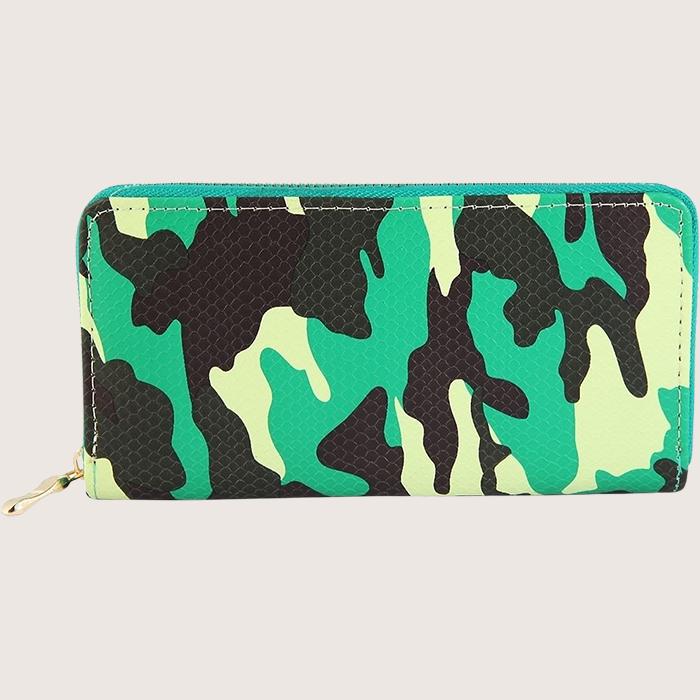 Geldbörse aus Lederimitat - Camouflage Grün - 20 x 10 cm
