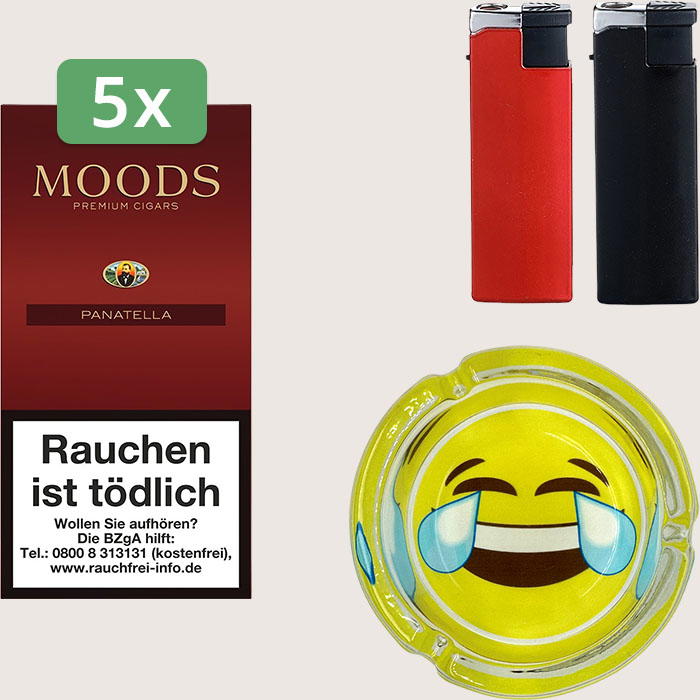 Dannemann Moods Panatella 5 x 8,91 € Sparpaket mit 20 Zigarillos, Aschenbecher und Feuerzeugset Dannemann Moods Panatella 5 x 8,91 € Sparpaket mit 20 Zigarillos, Aschenbecher und Feuerzeugset