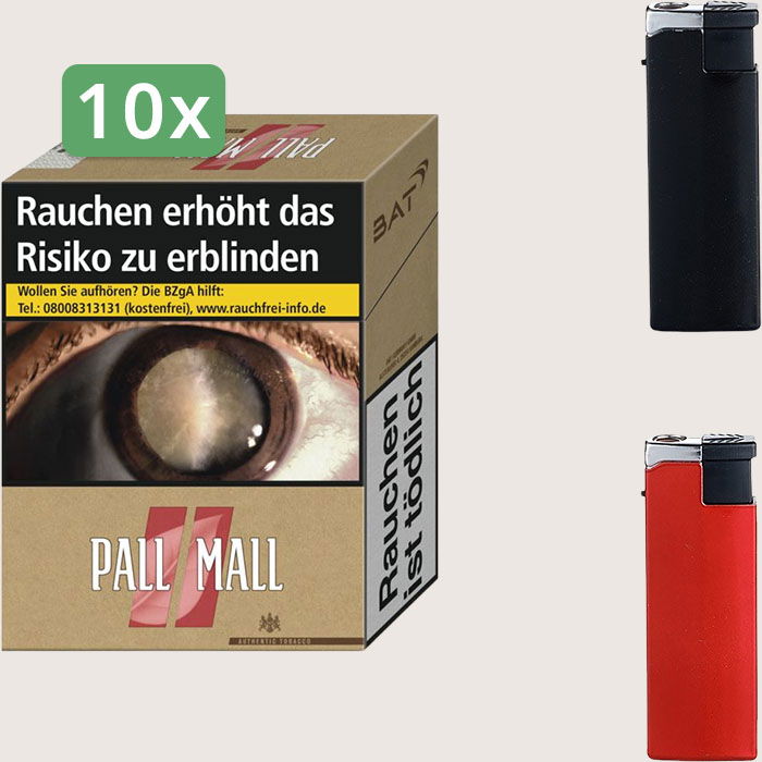 Pall Mall Authentic Red 10 x 12,00 € Sparpaket mit 320 Zigaretten und Feuerzeugset