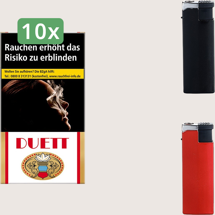 Duett 10 x 9,80 € Sparpaket mit 200 Zigaretten und Feuerzeugset Duett 10 x 9,80 € Sparpaket mit 200 Zigaretten und Feuerzeugset