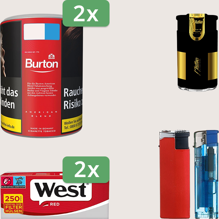 Burton Full Red 2 x 120 g Sparpaket mit 500 West Red Special Hülsen und Feuerzeugset