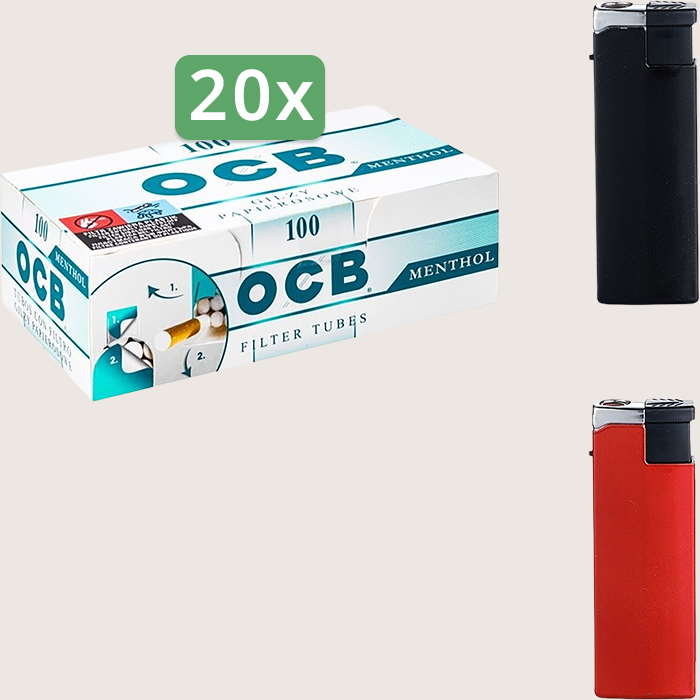 OCB Menthol Sparpaket mit 2.000 Hülsen und Feuerzeugset