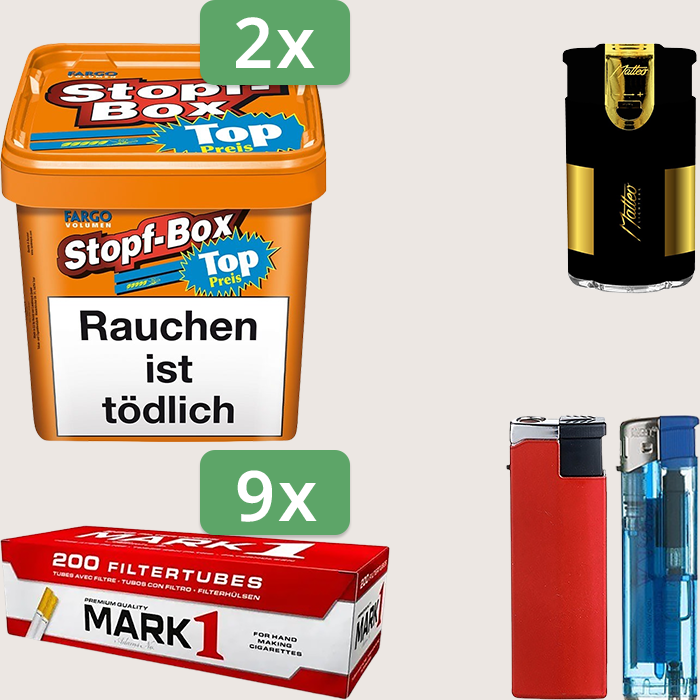 Fargo Stopfbox 420 g Sparpaket mit 1.800 Mark 1 Hülsen und Feuerzeugset