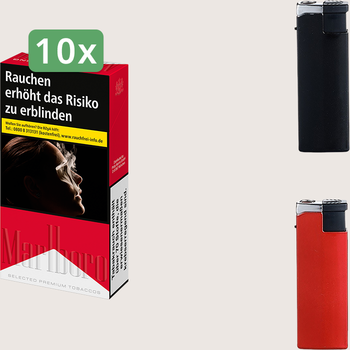 Marlboro Red Long 10 x 8,80 € Sparpaket mit 200 Zigaretten und Feuerzeugset