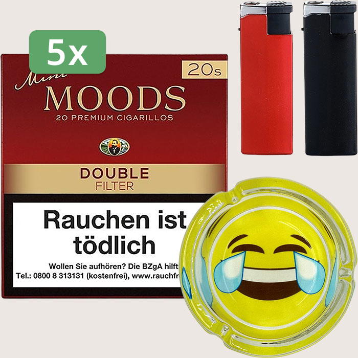 Dannemann Mini Moods Double Filter 5 x 8,33 € Sparpaket mit 100 Zigarillos, Aschenbecher und Feuerzeugset