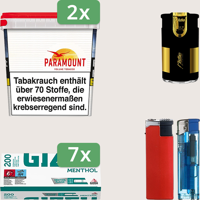 Paramount 2 x 315 g Sparpaket mit 1.400 Gizeh Menthol Hülsen und Feuerzeugset
