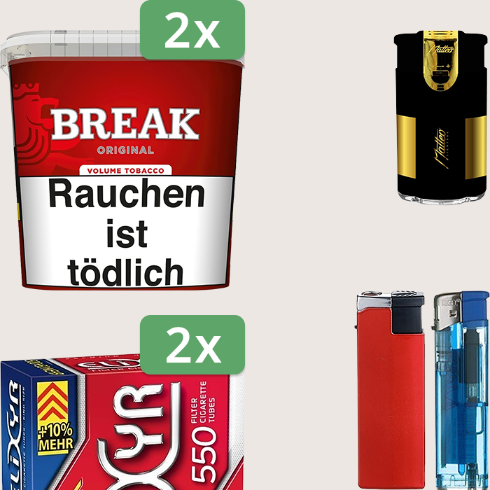 Break Original 2 x 195 g Sparpaket mit 1.100 Elixyr Hülsen und Feuerzeugset
