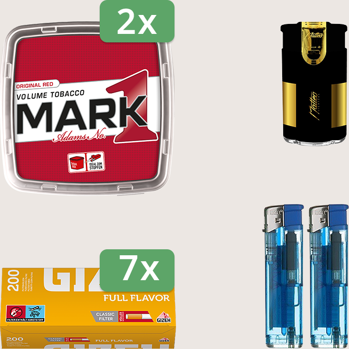 Mark 1 Original Red 2 x 400 g Sparpaket mit 1.400 Gizeh Full Flavor Hülsen und Feuerzeugset
