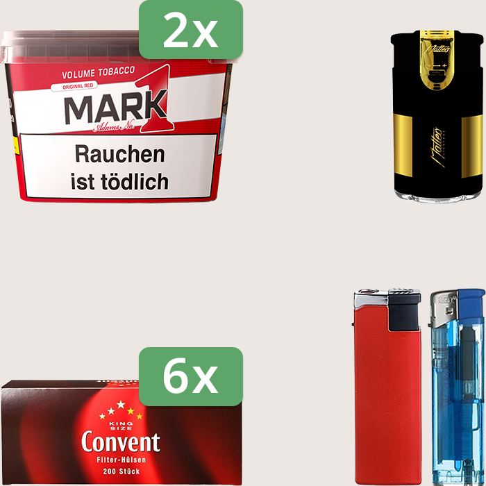 Mark 1 - 2 x 255 g Sparpaket mit 1.200 Convent Hülsen und Feuerzeugset
