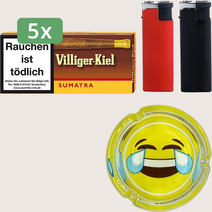 Villiger Kiel Sumatra 5 x 9,20 € Sparpaket mit 50 Zigarillos, Aschenbecher und Feuerzeugset