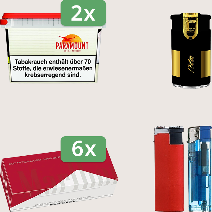 Paramount 2 x 230 g Sparpaket mit 1.200 Marlboro Red Hülsen und Feuerzeugset