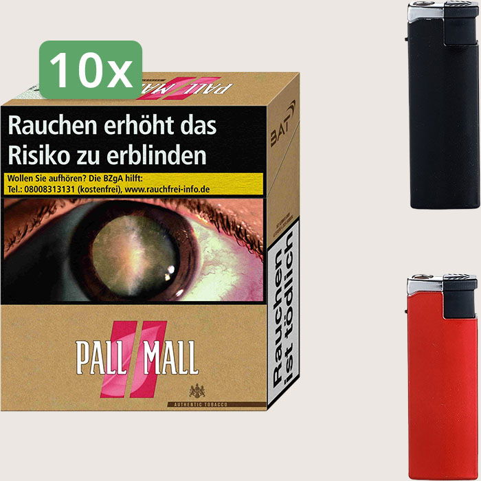 Pall Mall Authentic Red 10 x 10,00 € Sparpaket mit 260 Zigaretten und Feuerzeugset