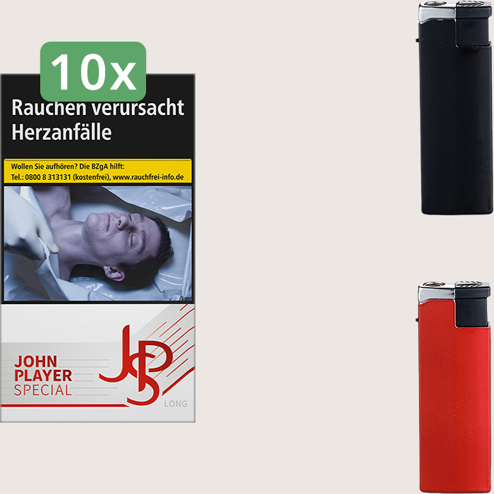 JPS Red Long 10 x 9,10 € Sparpaket mit 200 Zigaretten und Feuerzeugset