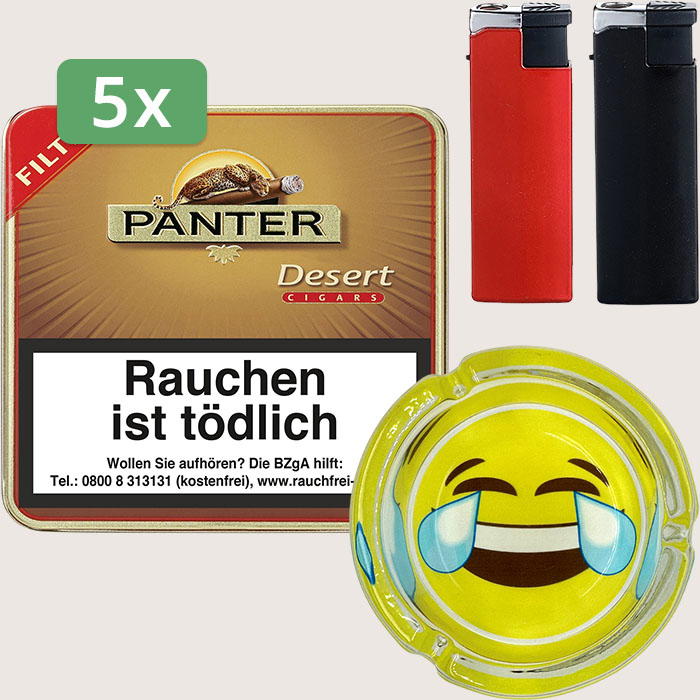 Panter Desert Filter 5 x 5,22 € Sparpaket mit 100 Zigarillos, Aschenbecher und Feuerzeugset