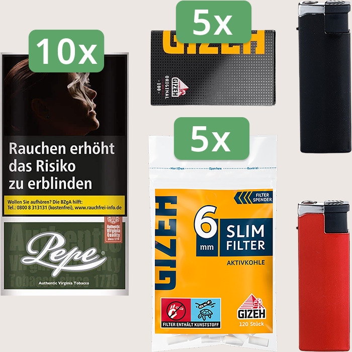 Pepe Dark Green 10 x 30 g Sparpaket mit 500 Gizeh Black Original Magnet Blättchen und 600 Gizeh Slim Filter Aktivkohle 6 mm