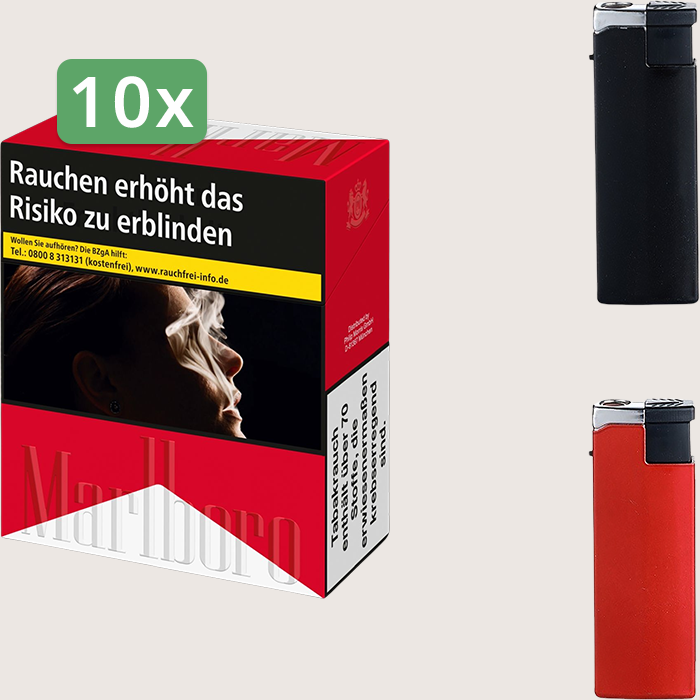 Marlboro Red 10 x 15,00 € Sparpaket mit 380 Zigaretten und Feuerzeugset