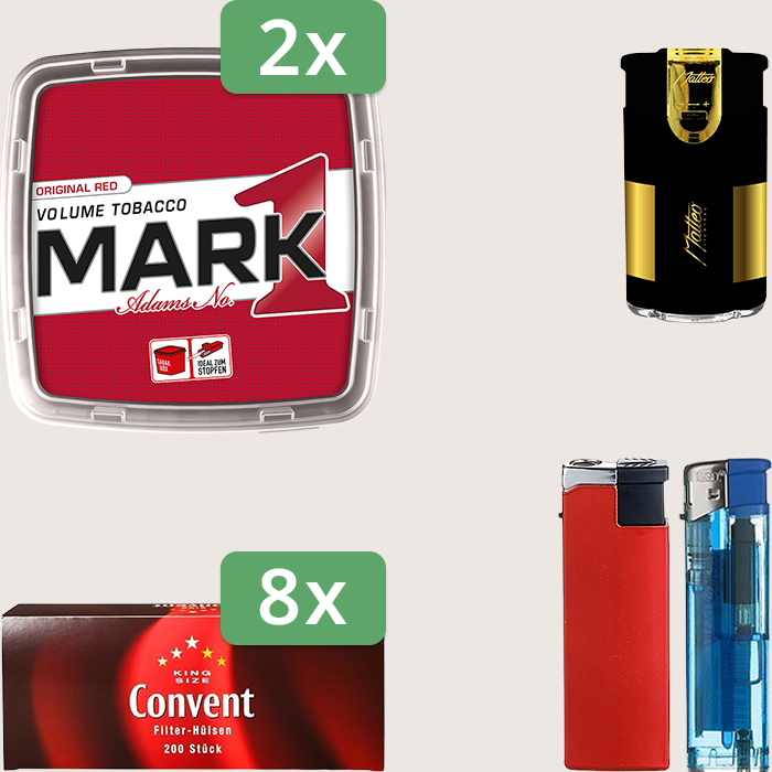 Mark 1 - 2 x 400 g Sparpaket mit 1.600 Convent Hülsen und Feuerzeugset