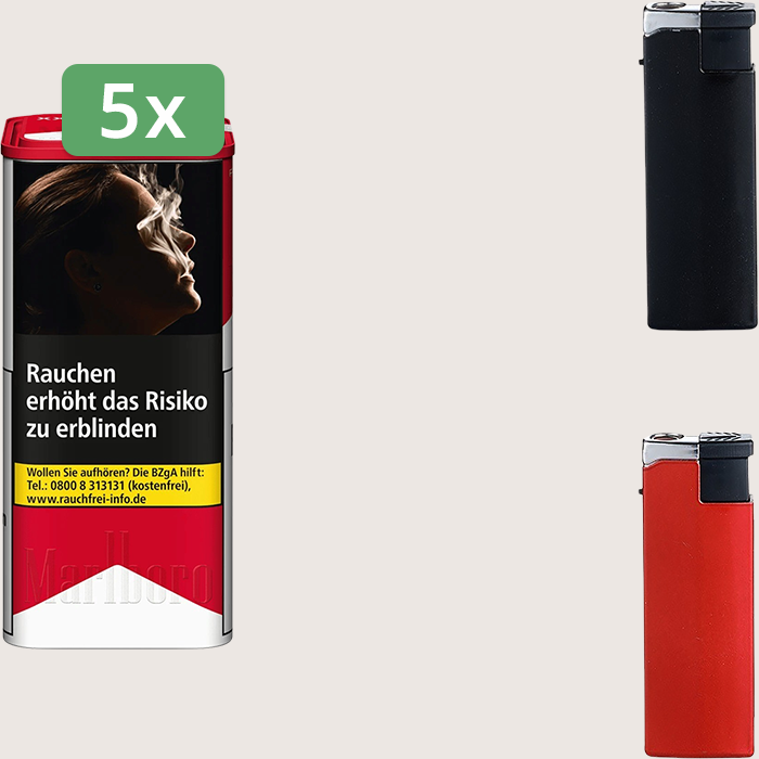 Marlboro Premium Red 5 x 155 g Sparpaket mit Feuerzeugen