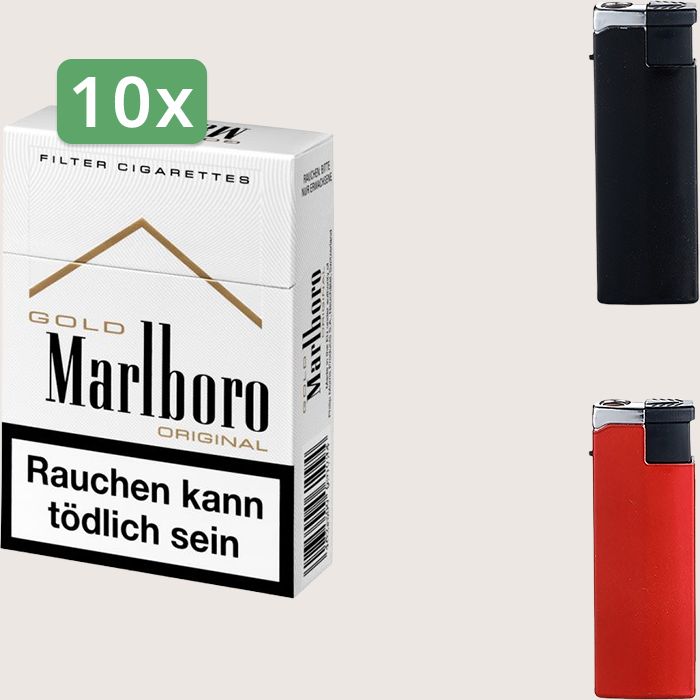 Marlboro Gold 10 x 9,00 € Sparpaket mit 200 Zigaretten und Feuerzeugset
