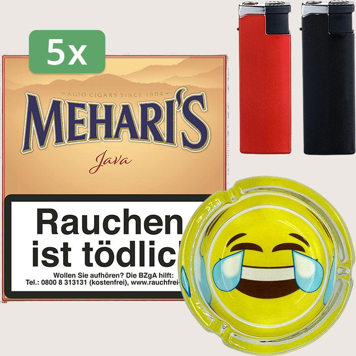 Agio Meharis Java 5 x 8,33 € Sparpaket mit 100 Zigarillos, Aschenbecher und Feuerzeugset