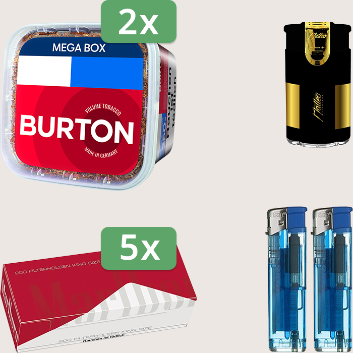 Burton Full Red 2 x 270 g mit 1.000 Marlboro Red Hülsen und Elektrofeuerzeug