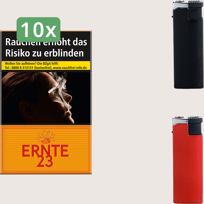 Ernte 23 - 10 x 9,30 € Sparpaket mit 200 Zigaretten und Feuerzeugset Ernte 23 - 10 x 9,30 € Sparpaket mit 200 Zigaretten und Feuerzeugset