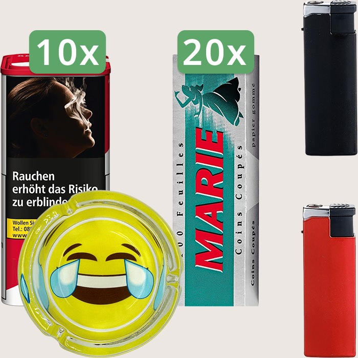 Marlboro Premium Red 10 x 155 g Sparpaket mit 2.000 Marie Blättchen und Aschenbecher