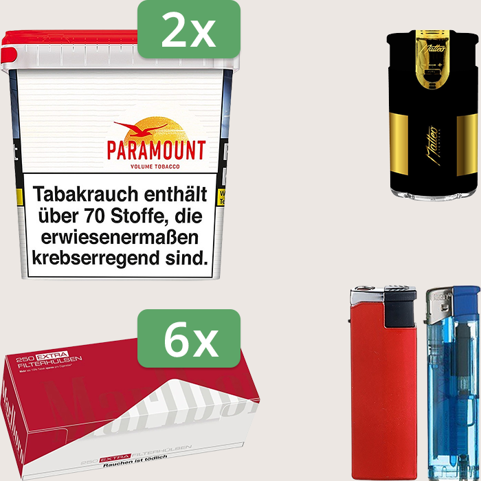 Paramount 2 x 315 g Sparpaket mit 1.500 Marlboro Red Extra Hülsen und Feuerzeugset