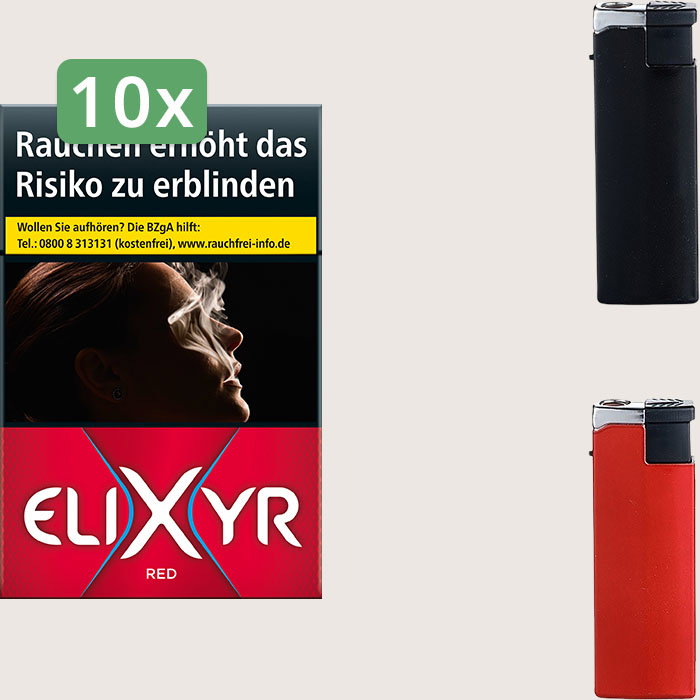Elixyr Red 10 x 9,00 € Sparpaket mit 230 Zigaretten und Feuerzeugset