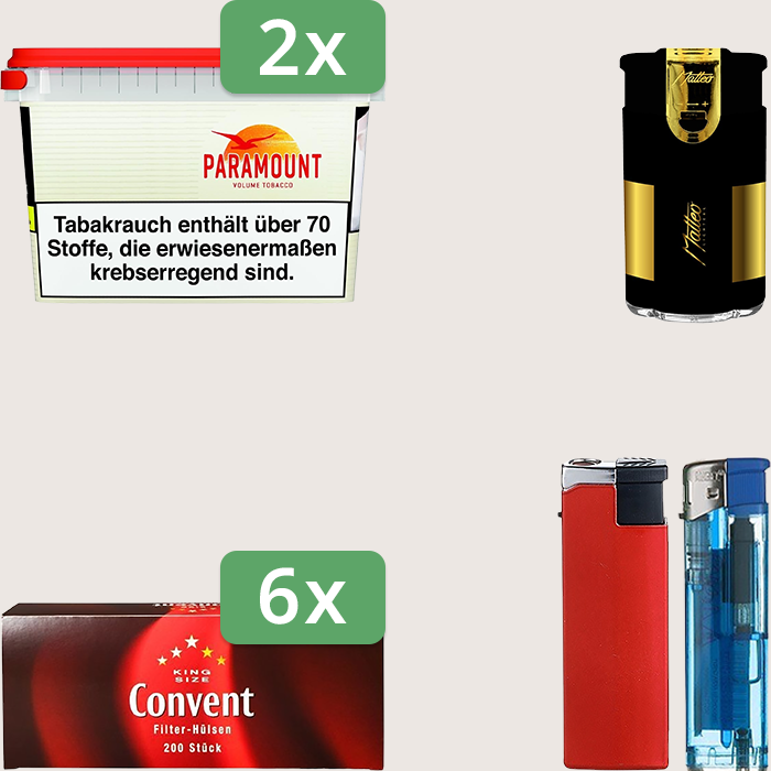 Paramount 2 x 230 g Sparpaket mit 1.200 Convent Hülsen und Feuerzeugset